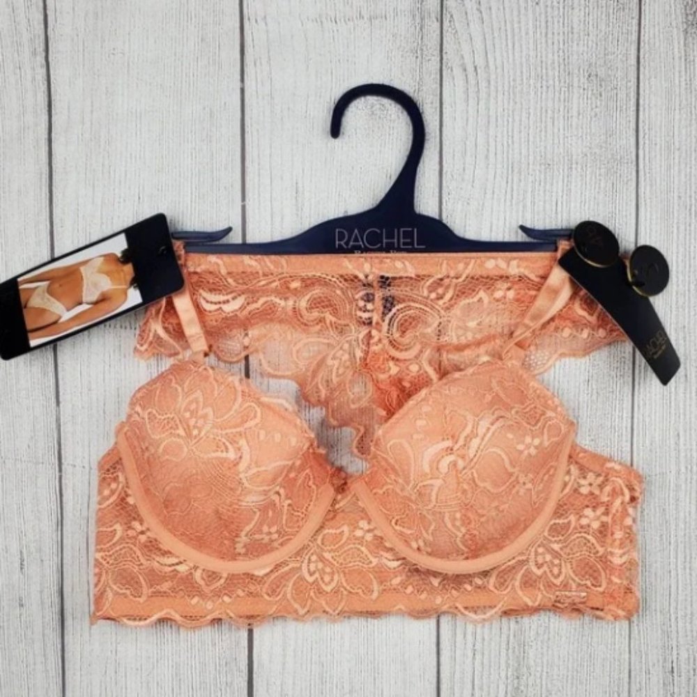Rachel Roy Bra & Pantie Set Lace Floral Coral